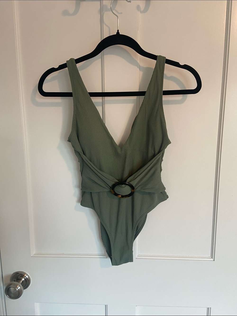 summersalt Olive Ribbed One-Piece Swimsuit with Waist Ring Detail